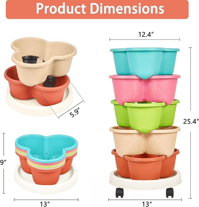 VECELO 5 Tier Vertical Garden Planter, Self Watering Stackable Planters - Image 2
