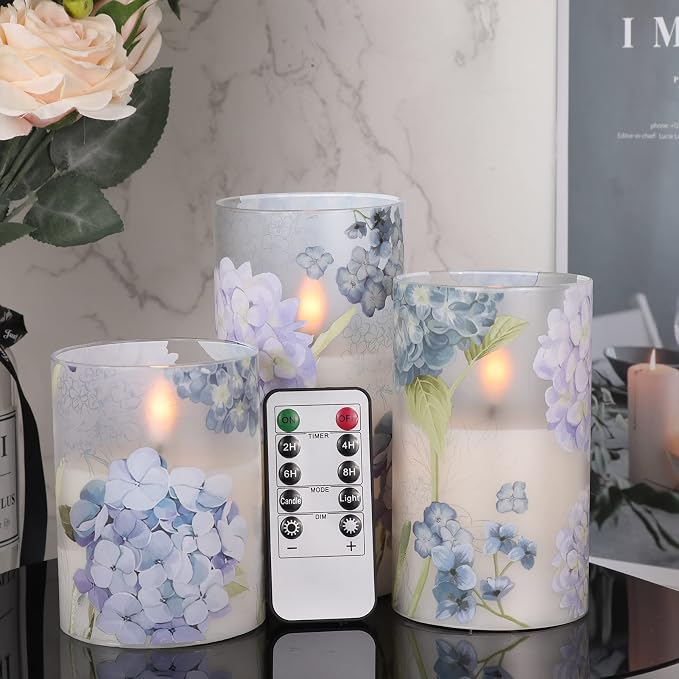 Rechargeable Hydrangea Glass Flameless Candles - Image 4