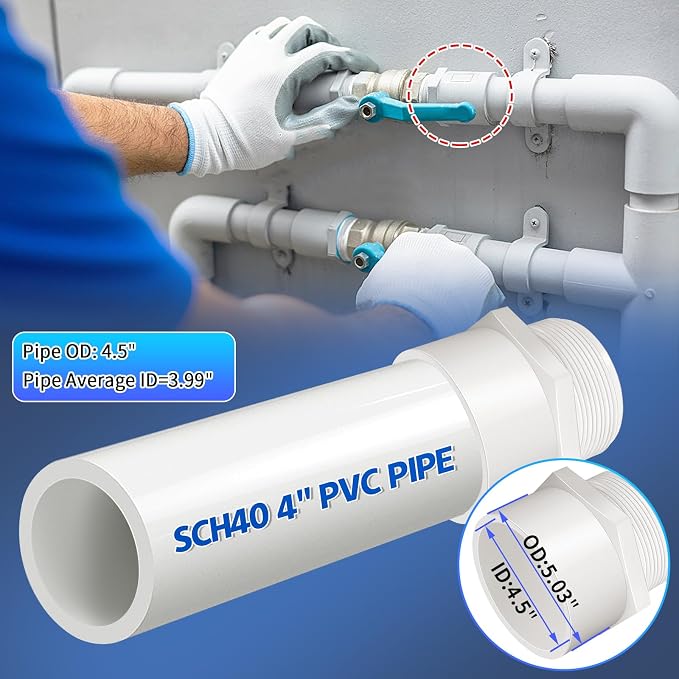 2Pcs White PVC Pipe Fittings, 4inch NPT Male Thread Pipe Fitting Adapter - Image 4