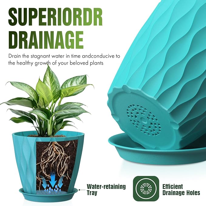 8 Inch Plant Pots 4 Pack Plastic Planters - Image 4