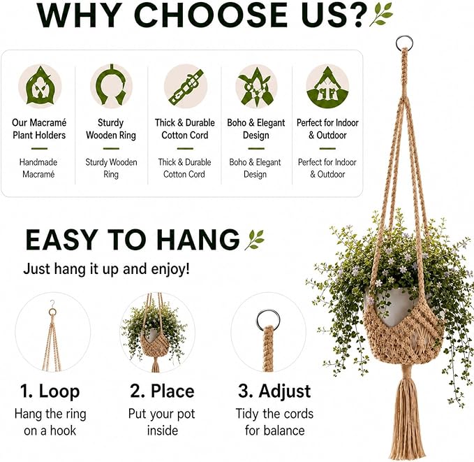 Shappy 3 Pack Boho Macrame Plant Hanger - Image 4