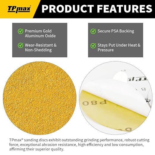 6-Inch 40-Grit Gold PSA Sanding Discs, 28 Pack – Pro-Grade Self-Adhesive - Image 4