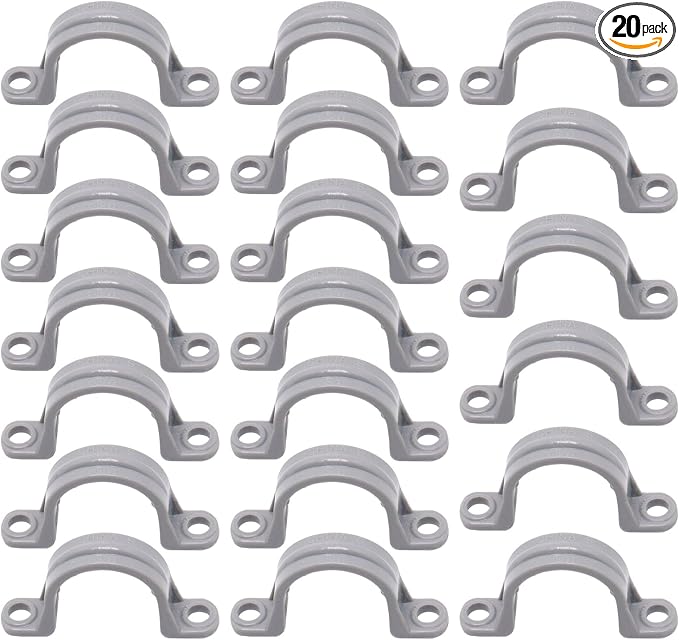 3/4 Inch PVC Pipe Strap, 2-Holes Conduit Pipe Clamps Plastic Pipe Supports by BENLIUDH