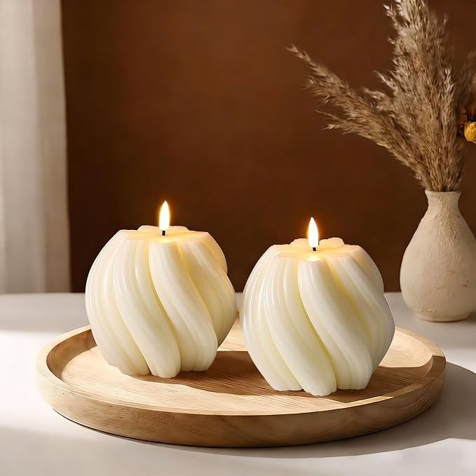 Cream White Swirl Flameless Candles - Image 8
