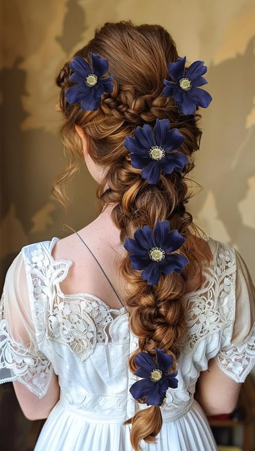 6PCS Navy Blue Silk Cosmos Flowers 24'' Wild Flowers Artificial Fake Flowers - Image 6