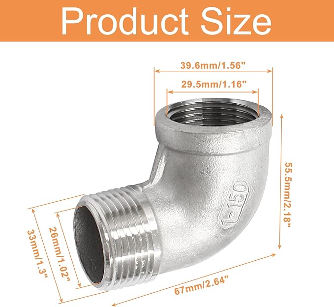 2Pcs 304 Stainless Steel 90 Degree Elbow Fittings, Cast Pipe Fittings, - Image 2