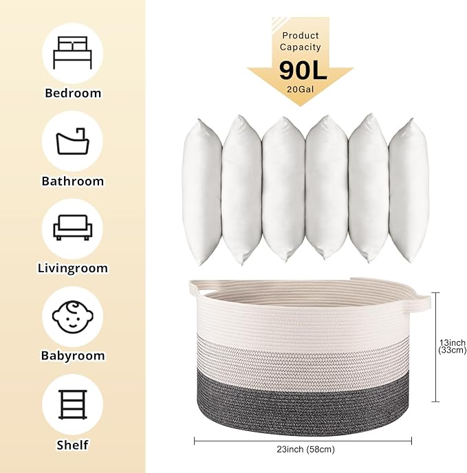 OIAHOMY 90L Extra Large Blanket Basket - Image 3