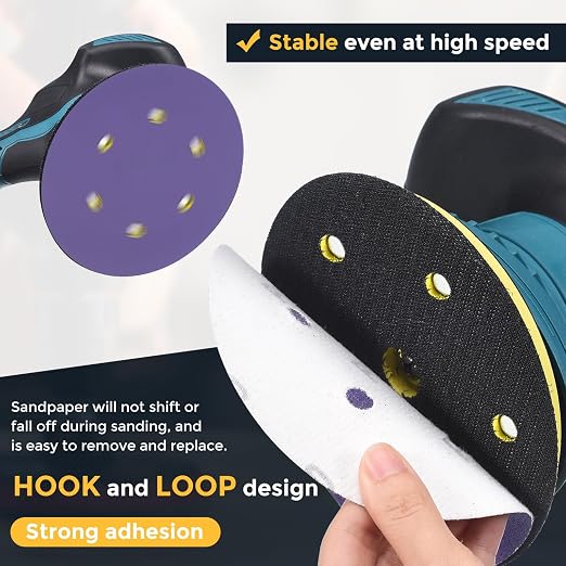 HARFINGTON 10Pcs 5Inch Sanding Disc 8 Hole 180Grit Purple Aluminum Oxide | Hook - Image 3