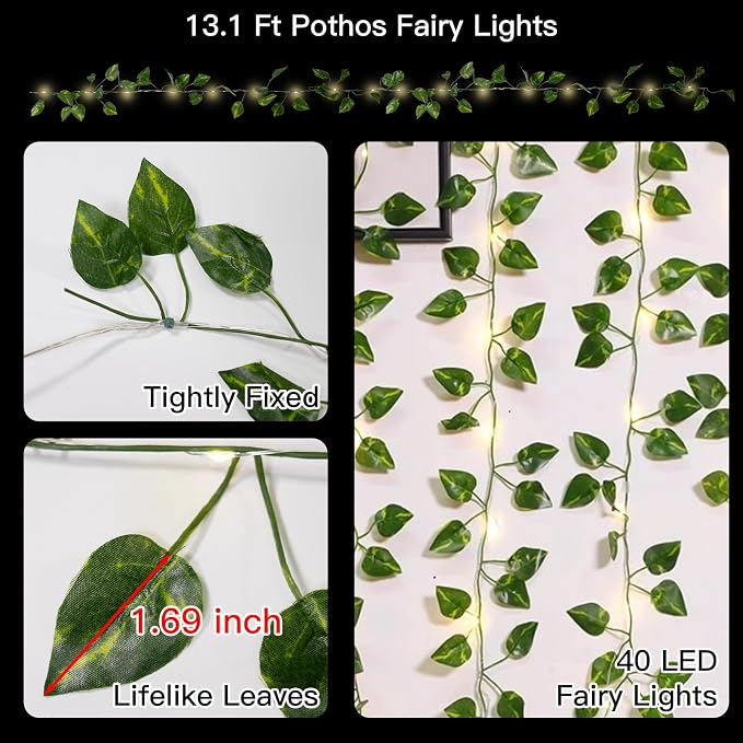 13.1FT 40LED Pothos Vine with Lights Battery Operated Copper Wire | String - Image 6