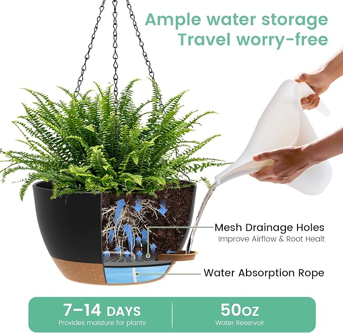 UOUZ 13 Inch 2 Pack Large Self Watering Hanging Planters - Image 3