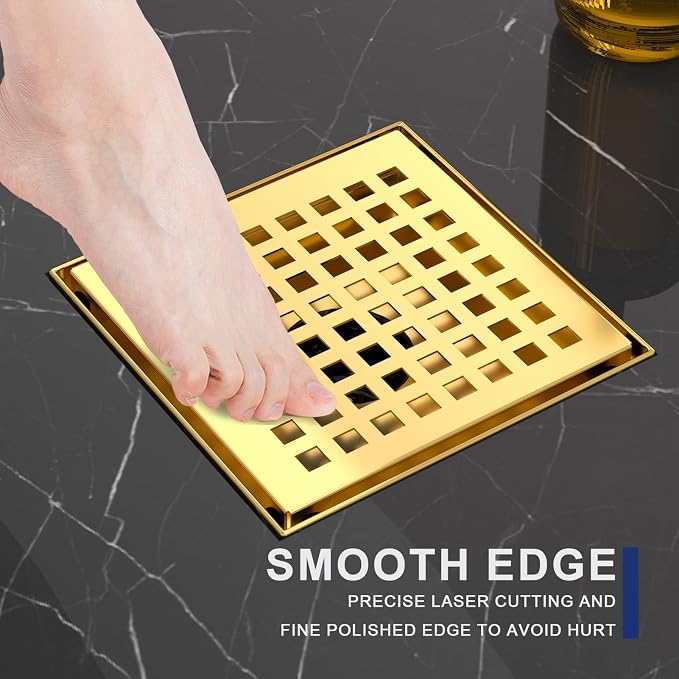4 Inch Brushed Gold Square Shower Drain - Image 7