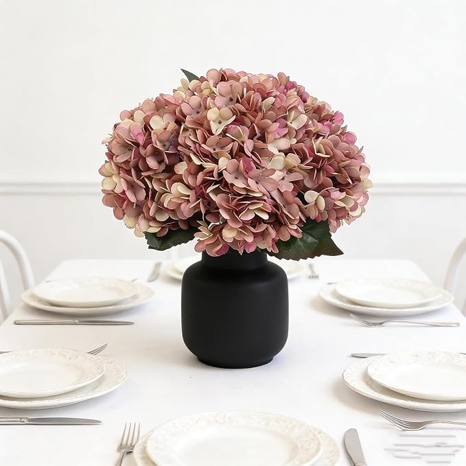 Kimura's Cabin 6pcs Fake Hydrangea Vintage Artificial Flowers, Fall Pink | Silk - Image 3