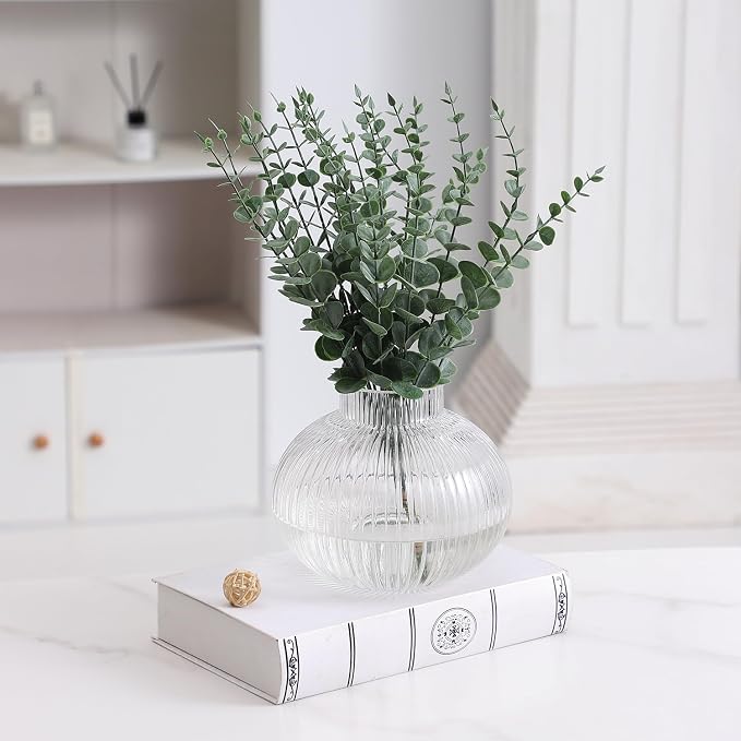 Round Glass Vase, Flower Vases for Bouquet, Ribbed Glass Vases for Flowers - Image 2