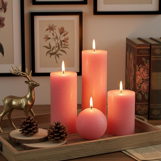 Pink Textured Pillar Candles Set - Image 3