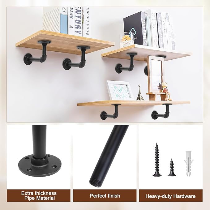 Storystore Industrial Pipe Shelf Brackets, 8 Pack Iron L-Shaped Shelving - Image 4