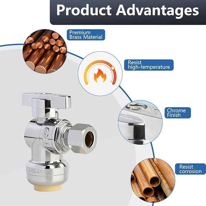 WiseWater Push to Connect Angle Stop Valve 1/2" Push x 3/8" Compression | - Image 6