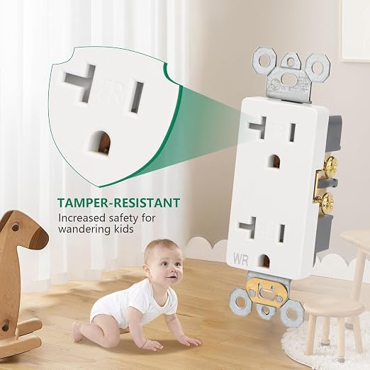 Wengart 6-Pack 20 Amp Duplex Receptacle Outlet, Weather Resistant & Tamper - Image 3