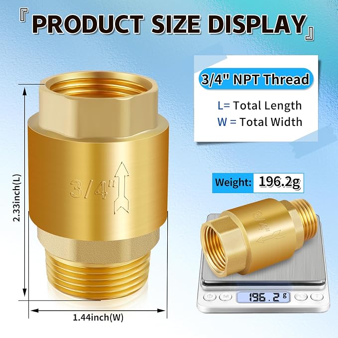 2Pcs 3/4in NPT Spring Check Valve, Brass Non Return One Way Check Valve - Image 3