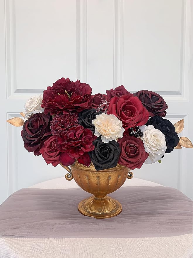 FACINOC Roses Artificial Flowers Burgundy Black Fake Flower Bulk - Image 8