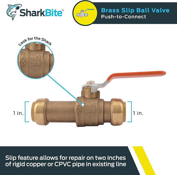 SharkBite 1 Inch Slip Ball Valve, Push to Connect Brass Plumbing Fitting - Image 2