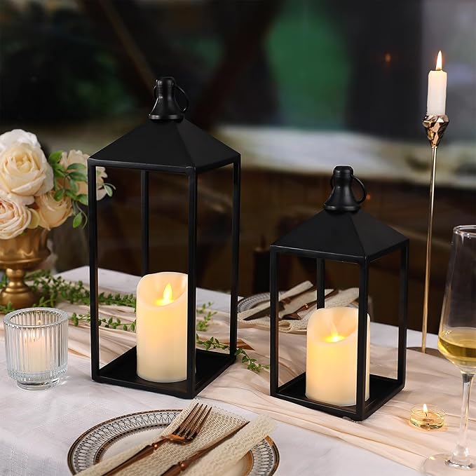 2 Pcs Black Decorative Metal Lanterns Farmhouse Lantern Decor - Image 5