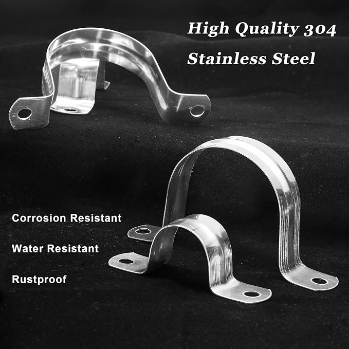 Waziaqoc 10PCS M100 Pipe Strap Clamp, 4 Inch Stainless Steel U Bracket | 2 Hole - Image 4