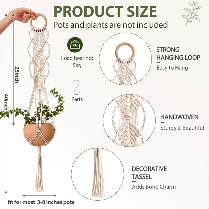Shappy 1 Pack Boho Macrame Plant Hanger - Image 2
