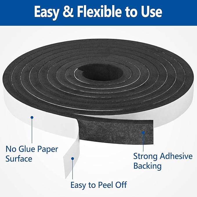 Kikerike Self Adhesive Foam Tape Weatherstrip 3/4In x 1/8In x 50Ft High Density - Image 3