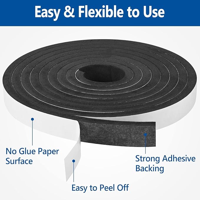 Kikerike Self Adhesive Foam Tape Weatherstrip 1/4In x 1/16In x 98.4Ft High - Image 3