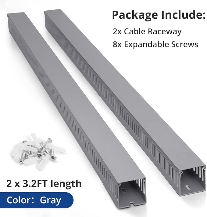 ZhiYo 3" H x 3" W Cable Raceway, Under Desk Wire Management Channel Grey | - Image 5