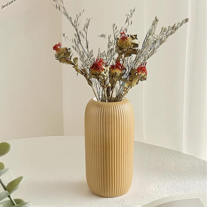 Ceramic Vase for Flowers – Modern Small Ribbed Textured Flower Vase for Home - Image 4