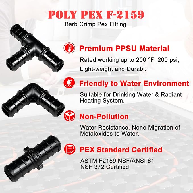 1/2" Poly PPSU Barb Crimp Pex Fitting ASTM F-2159 Combo - Image 4
