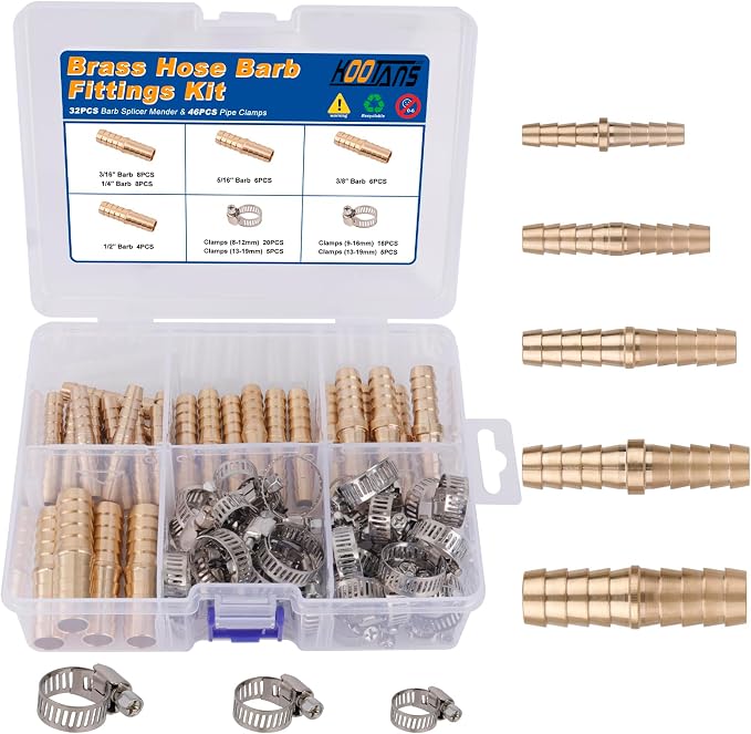 KOOTANS 32PCS Brass Hose Barb Fittings Barb Splicer Mender Hose Fittings Kit by KOOTANS