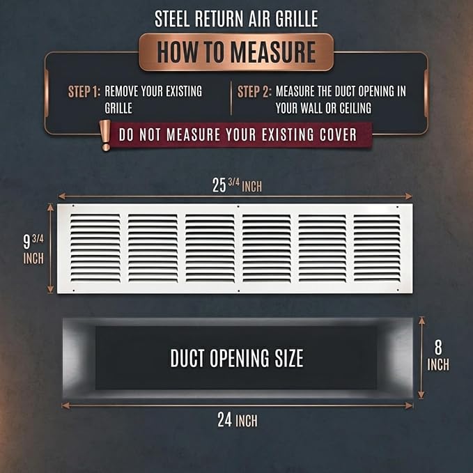 Fits 24x8 Duct Opening | Steel Return Air Grille, Air Return Vent Cover - Image 2