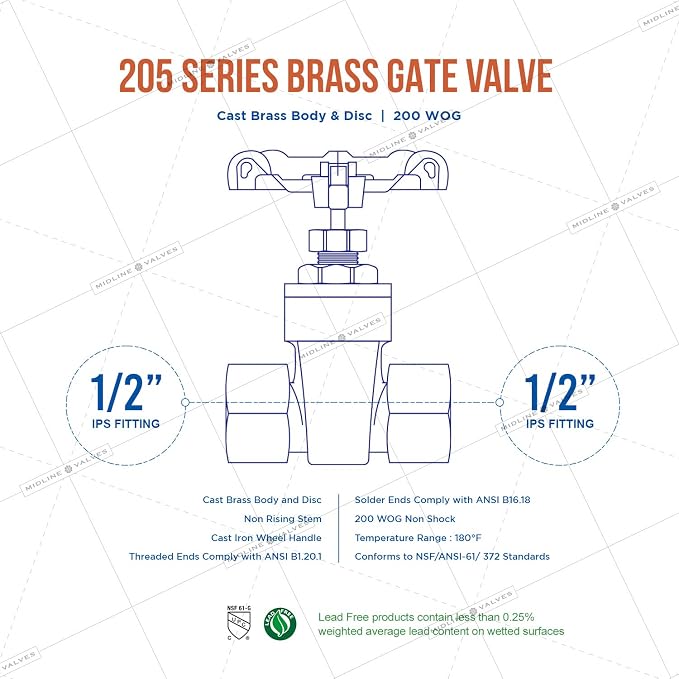 Midline Valve 427U234-5 Gate Valve, Lead Free, 1/2 in. FIP Connection, Cast - Image 6