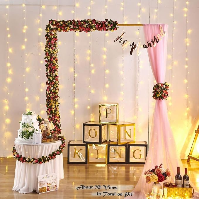 8Pcs x 8.2FT Artificial Flower Garland Rose Vine Decor, Champagne Flower | - Image 8