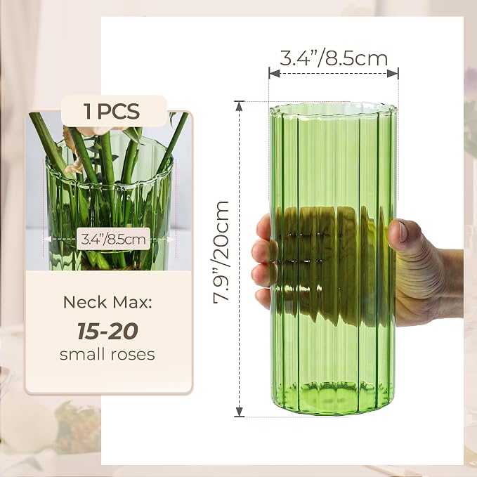 ComSaf Glass Cylinder Vase 8 Inch Tall, Hurricane Floating Candle Holder - Image 3