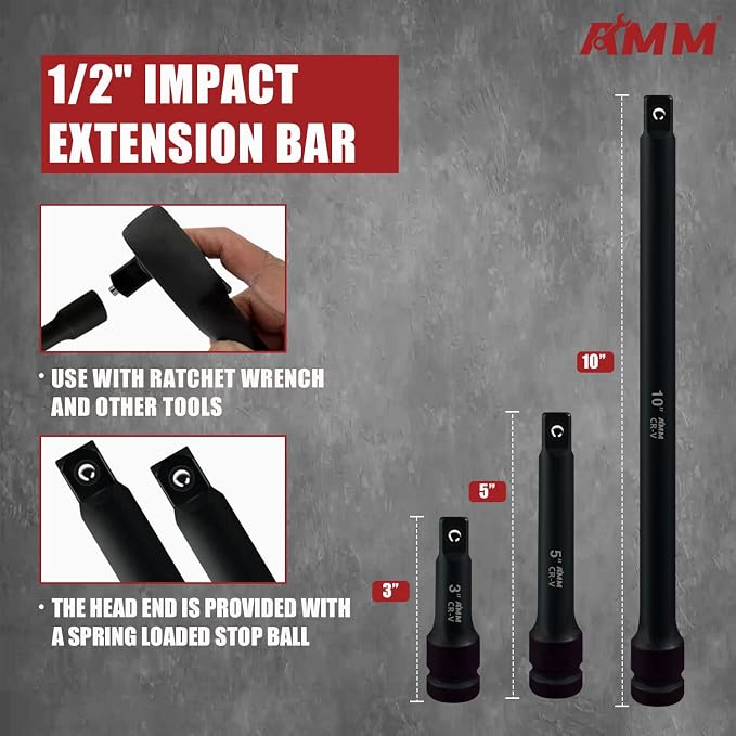 AMM 1/2" Drive Deep Impact Socket Set, 35-Piece Socket set SAE 3/8 to 1-1/4 - Image 4