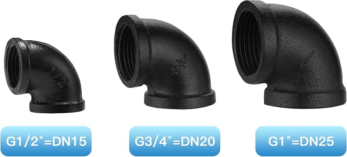 3/4" Black Pipe Elbow, 30 Pack DN20 Threaded Cast Malleable Iron Elbow - Image 3