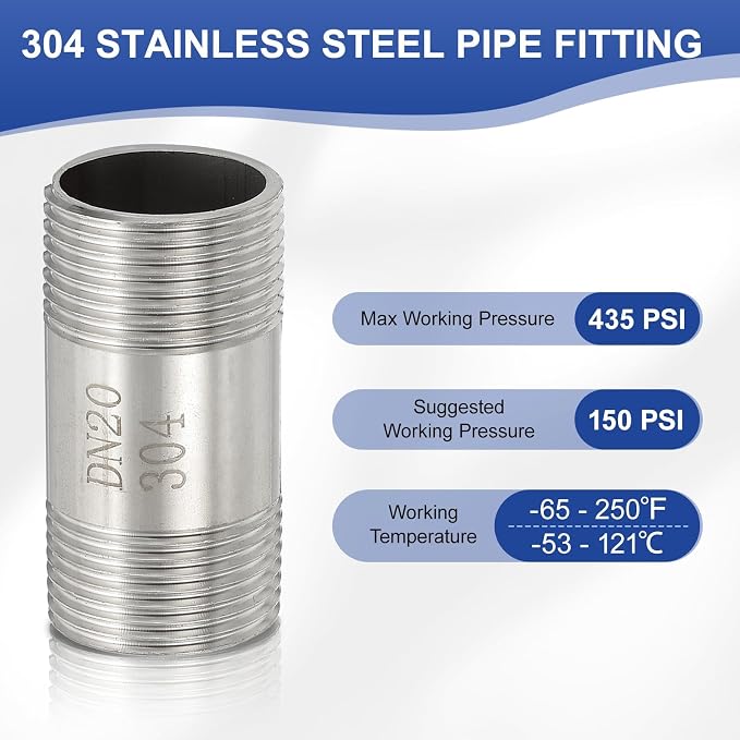 PATIKIL 304 Stainless Steel Pipe Fitting, 2 Pack 3/4" BSP Male x 3/4" BSP Male - Image 3