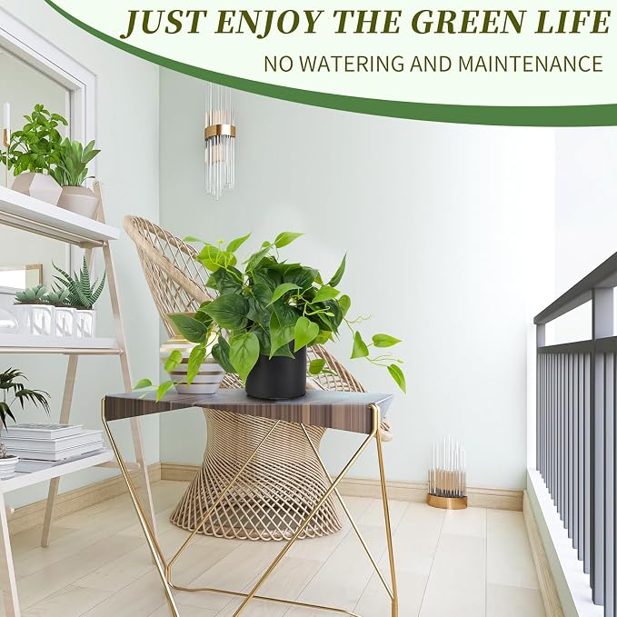JPSOR Artificial Indoor Plants for Home Decor, 12 inches Pothos in Black - Image 7