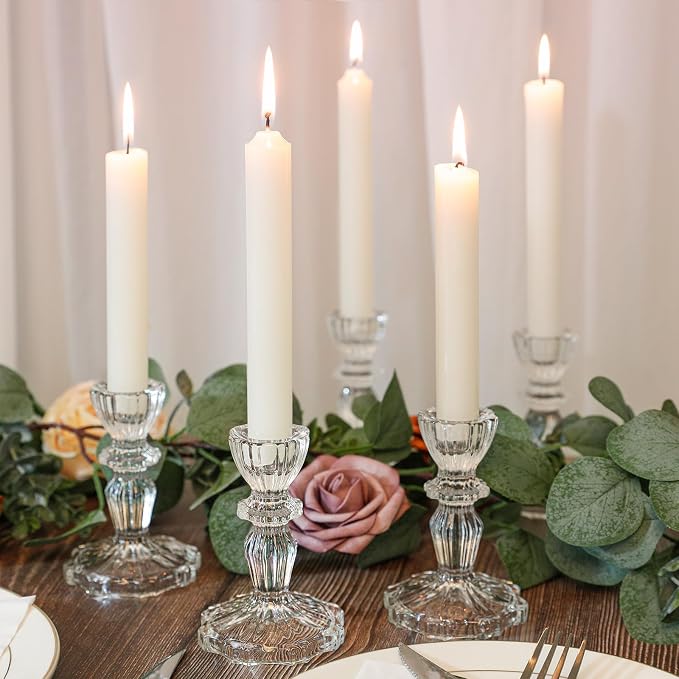 4.33" Tall Glass Candlestick Set of 6 Clear Crystal Candle Holders | - Image 9