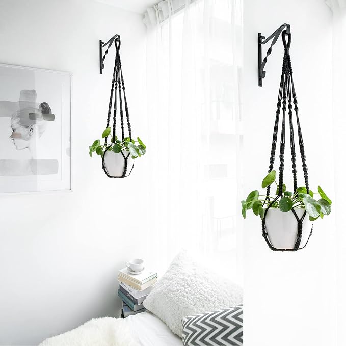 Mkono Macrame Plant Hanger Indoor 35 Inch Hanging Planter Basket Black 1Pc | - Image 3