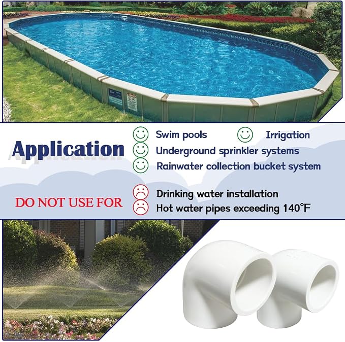 2PCS 2 Inch White PVC 90 Degree Elbow Adapter Pipe Fittings 2 Way Right Angle - Image 6