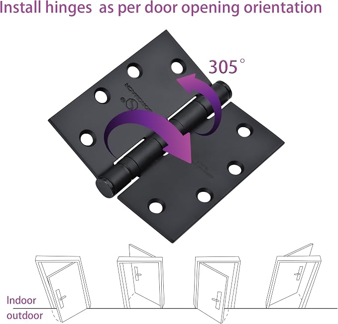 Matte Black Heavy Duty Door Hinge 4.5 X 4.5 Inch Ball Bearing Commercial Hinges - Image 4