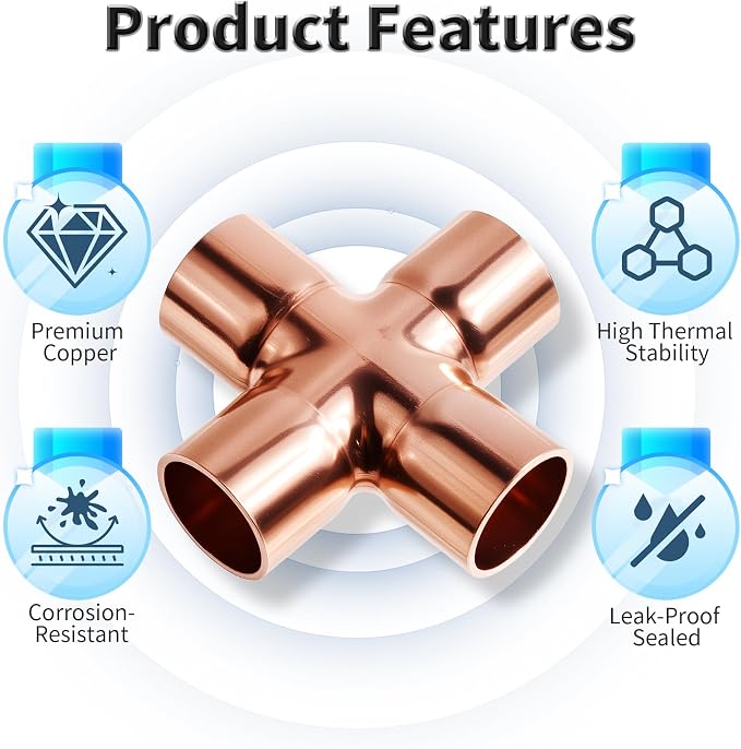 Union Cross Copper Fitting, 1/2 In, ID 12.7 mm, Wall 1.2 mm | Cupreous 4 Way - Image 3