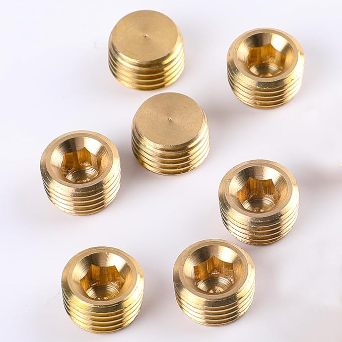 10 PCS 1/4" NPT Male Pipe Plug Fitting Set Brass Hex Counter Sunk Plugs - Image 6