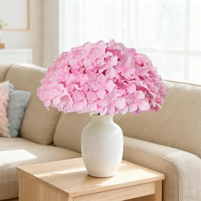 65Pcs Pink Hydrangea Artificial Flowers Bulk，Realistic Silk Fake Flowers - Image 9