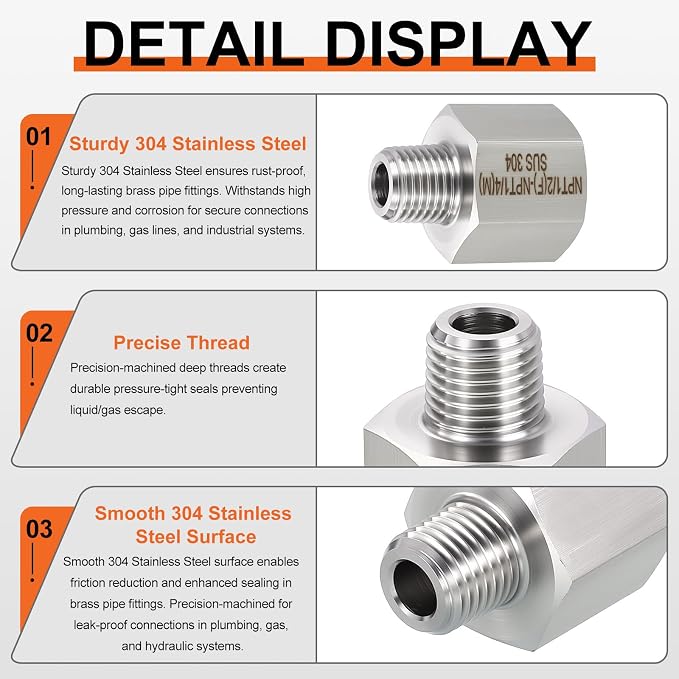 1 Pack 304 Stainless Steel Male to FeMale Adapter, M14*1.5 Male x 1/4" FeMale - Image 4