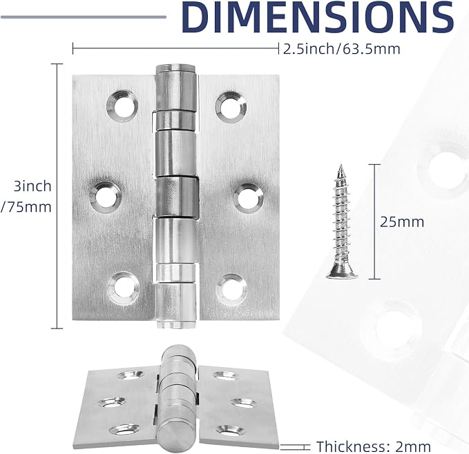 6 Pack Ball Bearing Door Hinges - Image 2